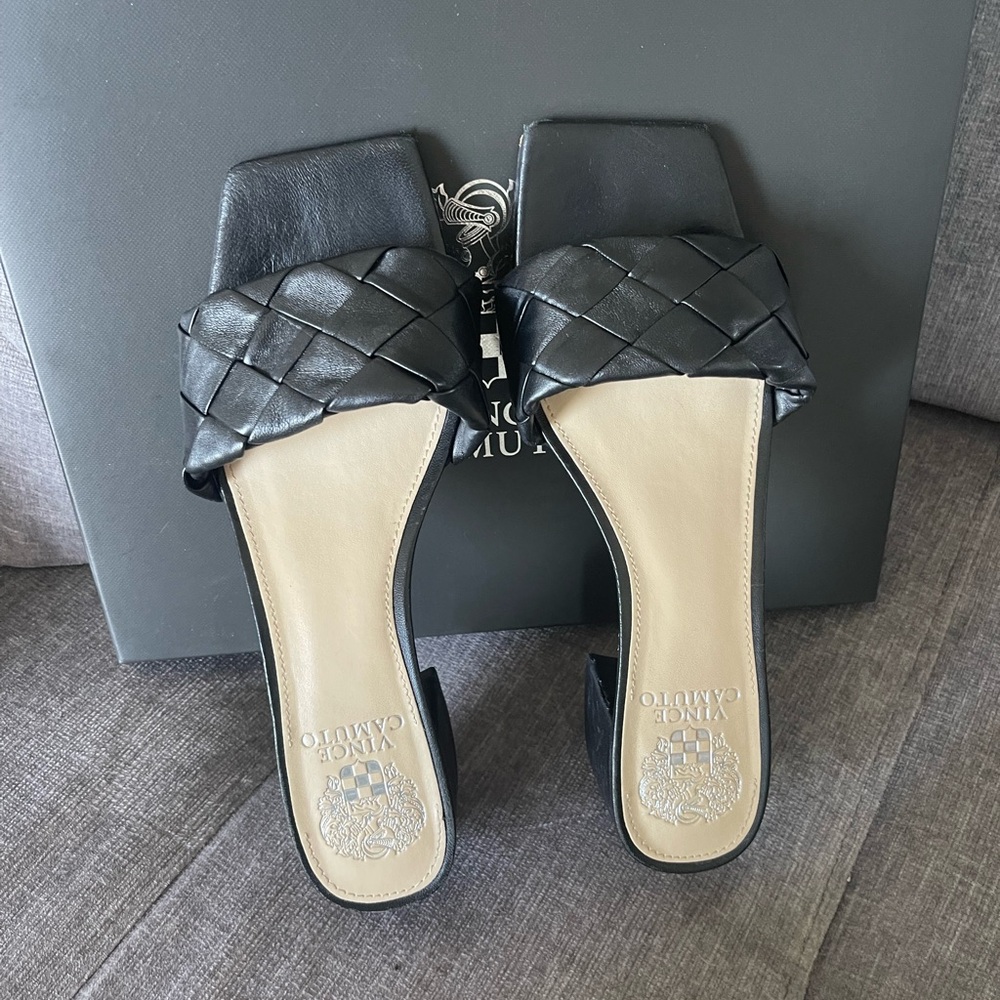 Vince Camuto Black Woven Heeled Sandals size 8.5 - Picture 1 of 9